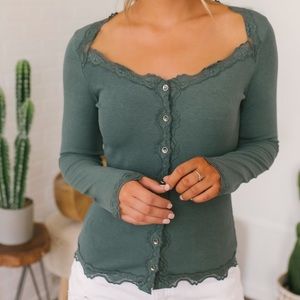 Magnolia Boutique Button Down Lace Top - Ivory